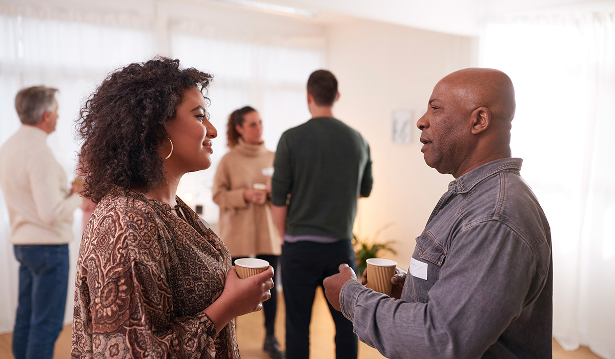 Man and woman talking